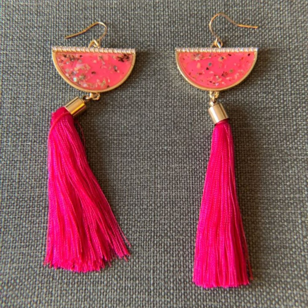Pink Modern Tassel Earrings